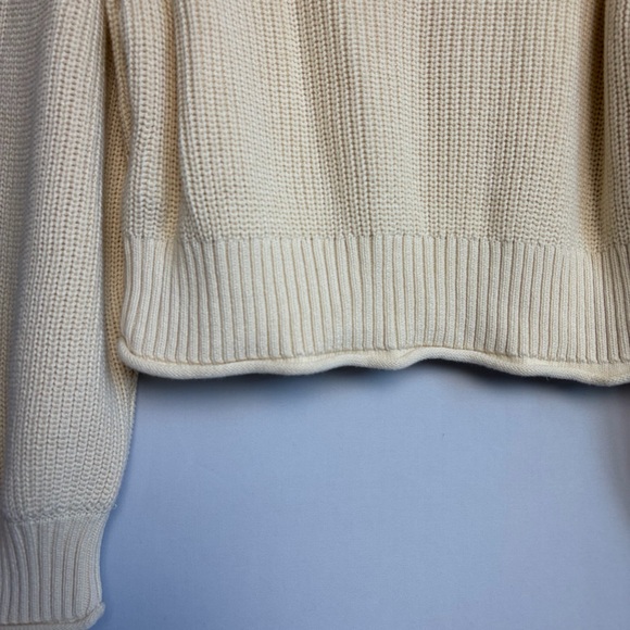 J Crew Sweater Women Sz M Cream Ribbed Knit Cotton Button Collar Preppy READ - Picture 14 of 16
